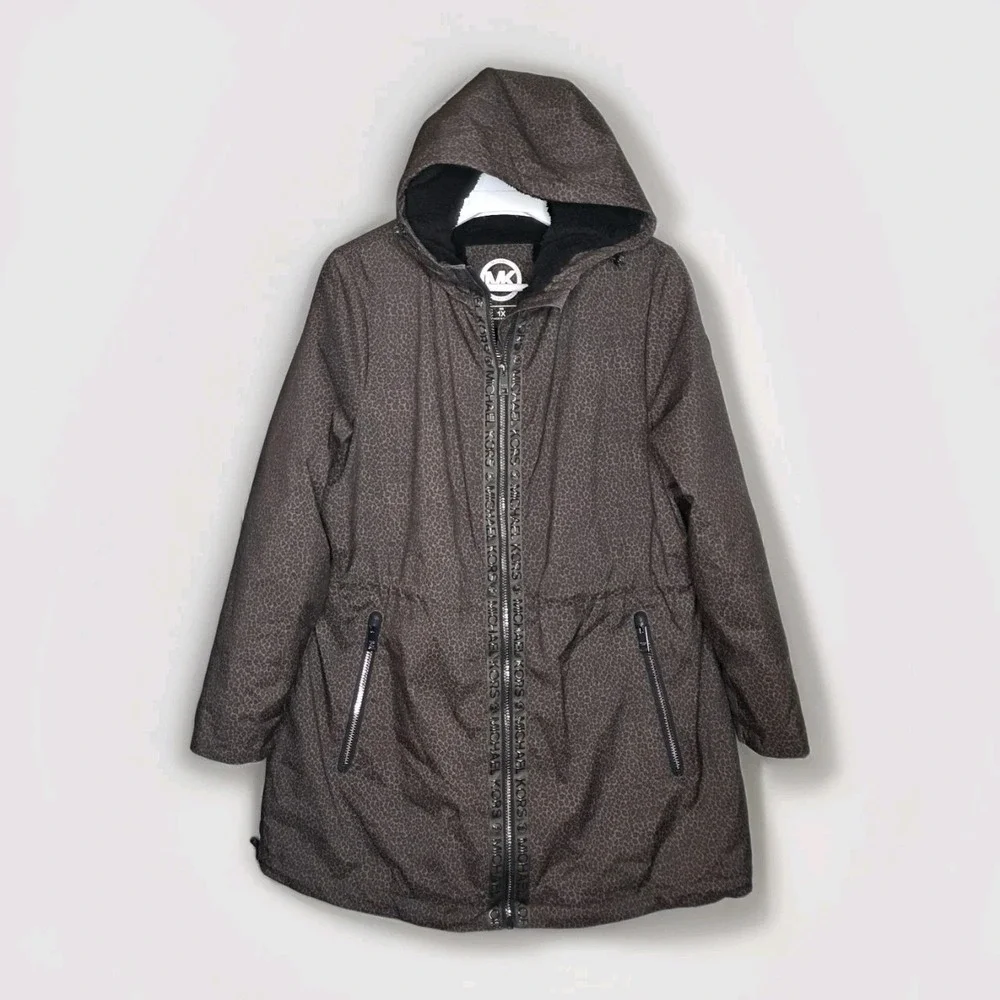 Michael Kors Soft Shell Hooded  Coat Anorak Plus‎ 1X Chocolate Animal Lepord